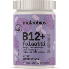Makrobios B12 + Folaatti Vadelma 60 tabl. ravintolisä