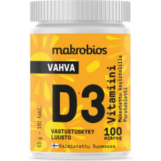 Makrobios D3-vitamiini Appelsiini 100µg 150 tabl. ravintolisä