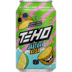 TEHO Jäätävä Kesä Lime-Ananas-Tuttifrutti 0,33 l energiajuoma