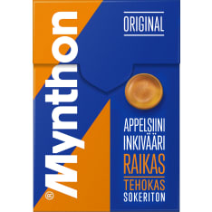 Mynthon Original Appelsiini-Inkivääri 85 g sokeriton kurkkupastilli