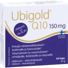Ubigold Q10 150 mg ubikinoni-vitamiinikapseli 60 kaps ravintolisä