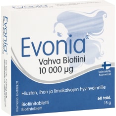 Evonia Vahva Biotiiini 10 000 μg 60 tabl. ravintolisä