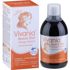Vivania Beauty Shot Mango-Meloni Kollageeni-hyaluronihappo-sinkki 500 ml ravintolisä
