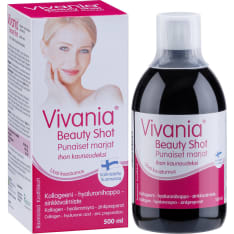 Vivania Beauty Shot punaiset marjat Kollageeni-hyaluronihappo-sinkki 500 ml ravintolisä