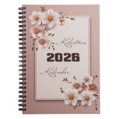 Suomen Aika A5 Classic pinkki kukka 2026 viikkokalenteri