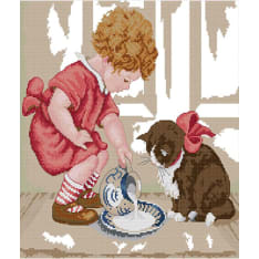 Farnia Girl and kitten cross stitch kit
