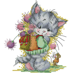 Farnia Cat and mouse 22x24cm cross stitch kit