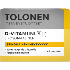 Tolonen Liposomaalinen D3-vitamiini 20µg 45 purutabletti ravintolisä