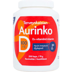 Terveyskaista Aurinko D 100 µg 200 kaps. ravintolisä