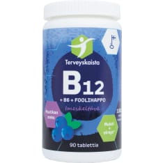 Terveyskaista B12 + B6 + Foolihappo, imeskeltävä (mustikka) 90 tabl ravintolisä