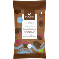 Foodin Luomu Sokeroimaton 50g raakasuklaavadelma