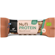 Foodin NUTI Protein Manteli & Kinuski Luomu 45g proteiinipatukka