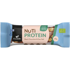 Foodin NUTI Protein Tumma suklaa & Merisuola Luomu 45g proteiinipatukka