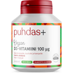Puhdas+ Vegan D3-vitamiini 100 µg 60 kaps. Ravintolisä