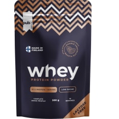PULS Nutrition WHEY Tuplasuklaa 500 g proteiinijauhe laktoositon kotimainen