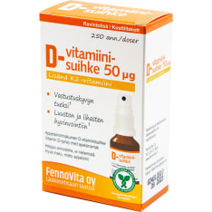 Fennovita D-vitamiinisuihke 50 μg + K2 25 ml ravintolisä
