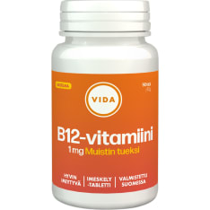 Vida B12-vitamiini 1 mg Vadelma 90 tabl. ravintolisä