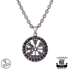 Northern Viking Jewelry Vegvisir Riimukiekko hopeariipus