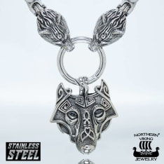 Northern Viking Jewelry Clasp Byzantine Wolf Heads + Guardian Wolf necklace