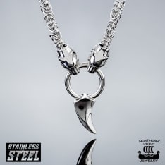 Northern Viking Jewelry King chain with wolf heads + Fenrir Wolf pendant