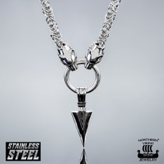 Northern Viking Jewelry King chain with wolf heads + Viking Spear pendant