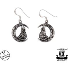Northern Viking Jewelry Moon Wolf Earrings