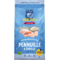 Hau-Hau Champion 1,5 kg  Pennuille ja emoille kana riisi kaura kuivaruoka