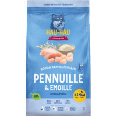 Hau-Hau Champion Pennuille ja emoille kana riisi kaura 12 kg koiran kuivaruoka