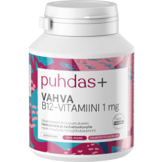 Puhdas+ Vahva B-12 vitamiini 1 mg 60 vegekaps. ravintolisä