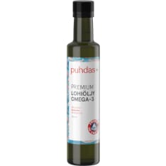 Puhdas+ Premium Lohiöljy Omega-3 250 ml ravintolisä