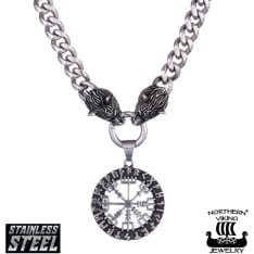 Northern Viking Jewelry Wolf heads + Vegvisir armor chain