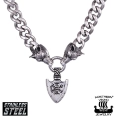 Northern Viking Jewelry Wolf heads + Vegvisir Spear armor chain