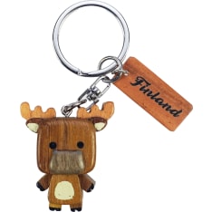 Happy Traveler Moose Cube-head Wooden Keychain