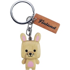 Happy Traveler Rabbit Cube-head Wooden Keychain