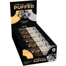Leader Promour Puffed Liquorice 24x40 g riisisuklaaproteiinipatukka