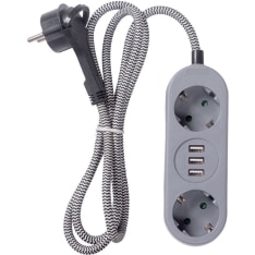 Airam 2-os. 3xUSB 1,5m harmaa jatkojohto