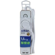 Airam Bene 3-os 2xUSB 1,5m jatkojohto kytkimellä