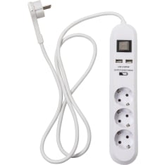 Airam 3-Osainen jatkojohto+litteä pistoke +2usb