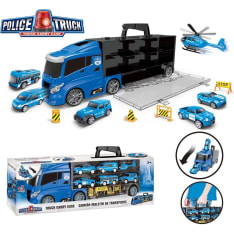 Poliisi kuljetusrekka 40 cm + 5kpl pikkuautoa ja helikopteri
