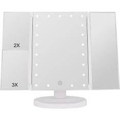 Lumio Lights kolmiosainen valkoinen meikkipeili LED-valolla