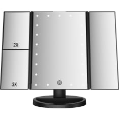 Lumio Lights three-part black makeup mirror with light