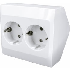 Harju IP20 2-os maadoitettu kulma pintapistorasia