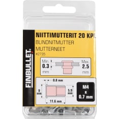 Finbullet M4 x 11.6mm 20kpl niittimutteri