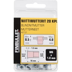 Finbullet M6 x 16mm 20kpl niittimutteri
