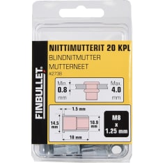 Finbullet M8 x 18mm 20kpl niittimutteri