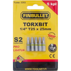 Finbullet 25mm 5-osainen T25 torxbit sarja