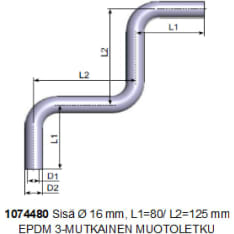 KK EPDM 16mm 3-bend shaped hose
