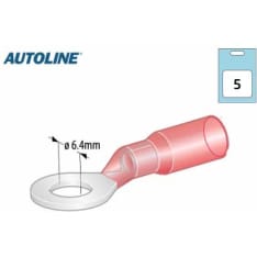 Autoline M6 6,4mm 5kpl punainen kutisterengasliitin