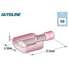Autoline 6,3mm 50kpl punainen uros eristetty lattaliitin