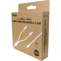 Waltter Eco 2,5 m USB-C latauskaapeli kahdelle laitteelle